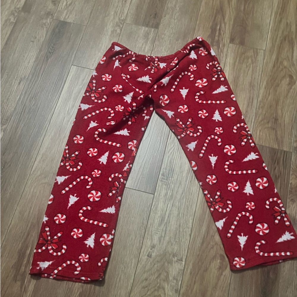Red Holiday Pajama Pants with Candy Cane Print